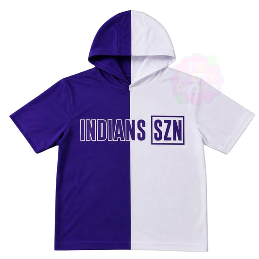 INDIANS SZN (PURPLE FONT) SPLIT HOODIE PURPLE & WHITE -YOUTH - PREORDER (HAPPY DAYS) 071326LW
