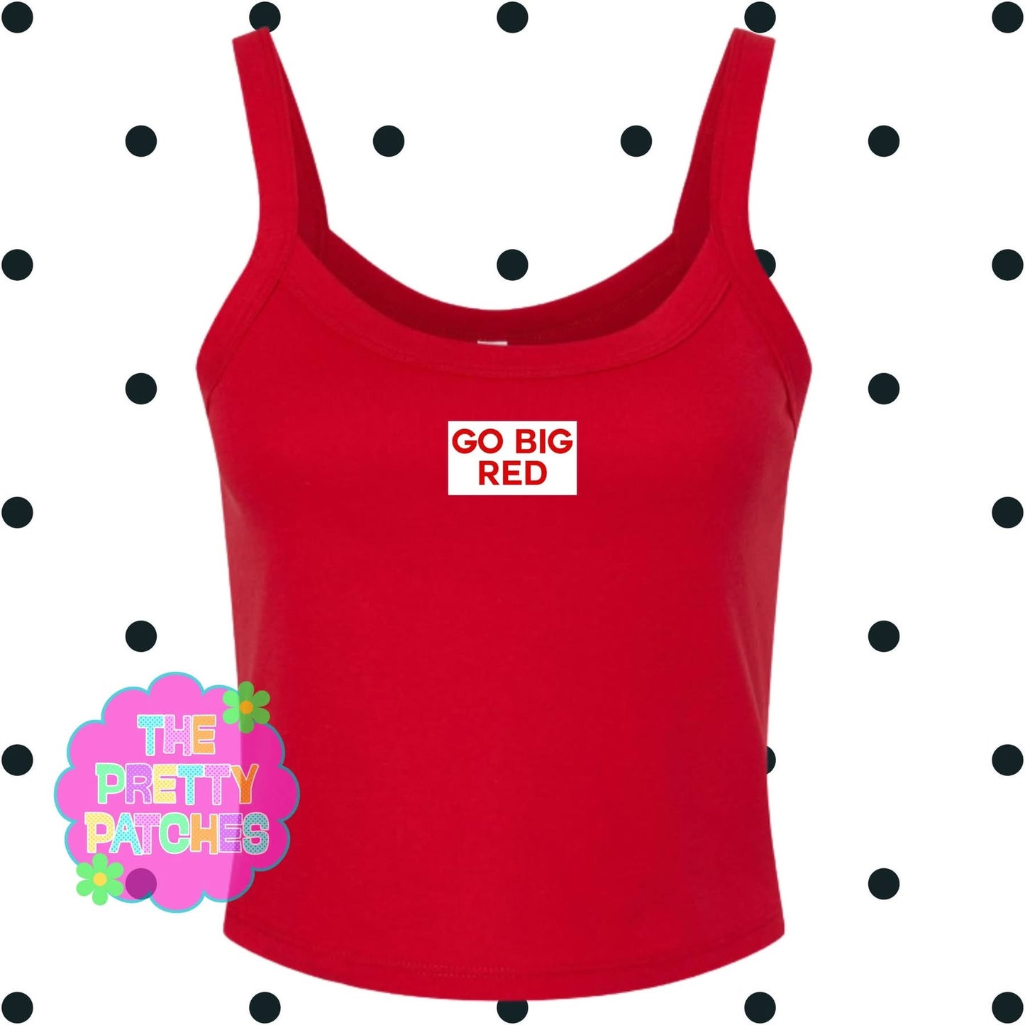 GO BIG “color” - TINY LOGO ❤️💙💜🧡💚 (GO BIG RED)- Micro Rib Spaghetti Strap Tank - (BELLA/CANVAS) 080526LW