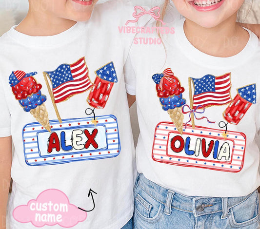 Patriotic Name Tee - Boy or Girl ❤️🤍💙-T-SHIRT - (GILDAN/JERZEES)042226LW