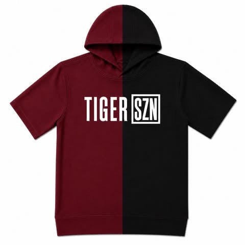 TIGER SZN (WHITE FONT) SPLIT HOODIE MAROON & BLACK -YOUTH - PREORDER (HAPPY DAYS) 071426LW