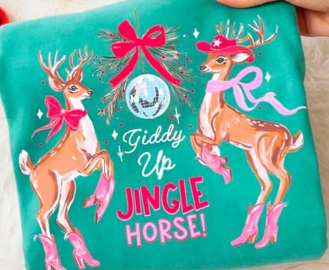 GIDDY UP JINGLE HORSE 🦌 -LONG SLEEVE - (COMFORT COLOR) 081026LW