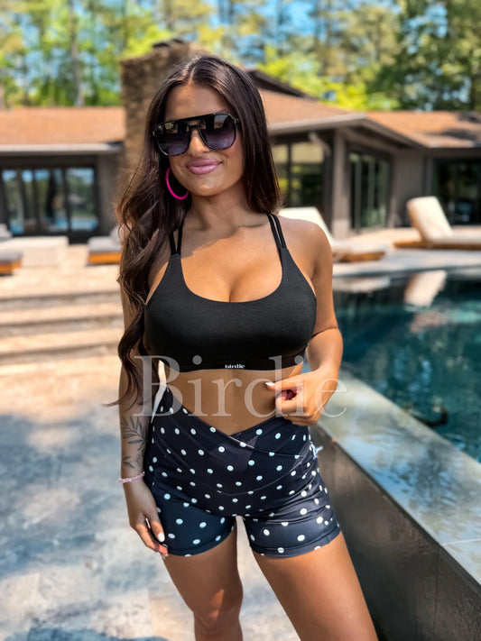 BLACK AND WHITE POLKA DOTS BIKER SHORTS (BIRDIE)043026LW