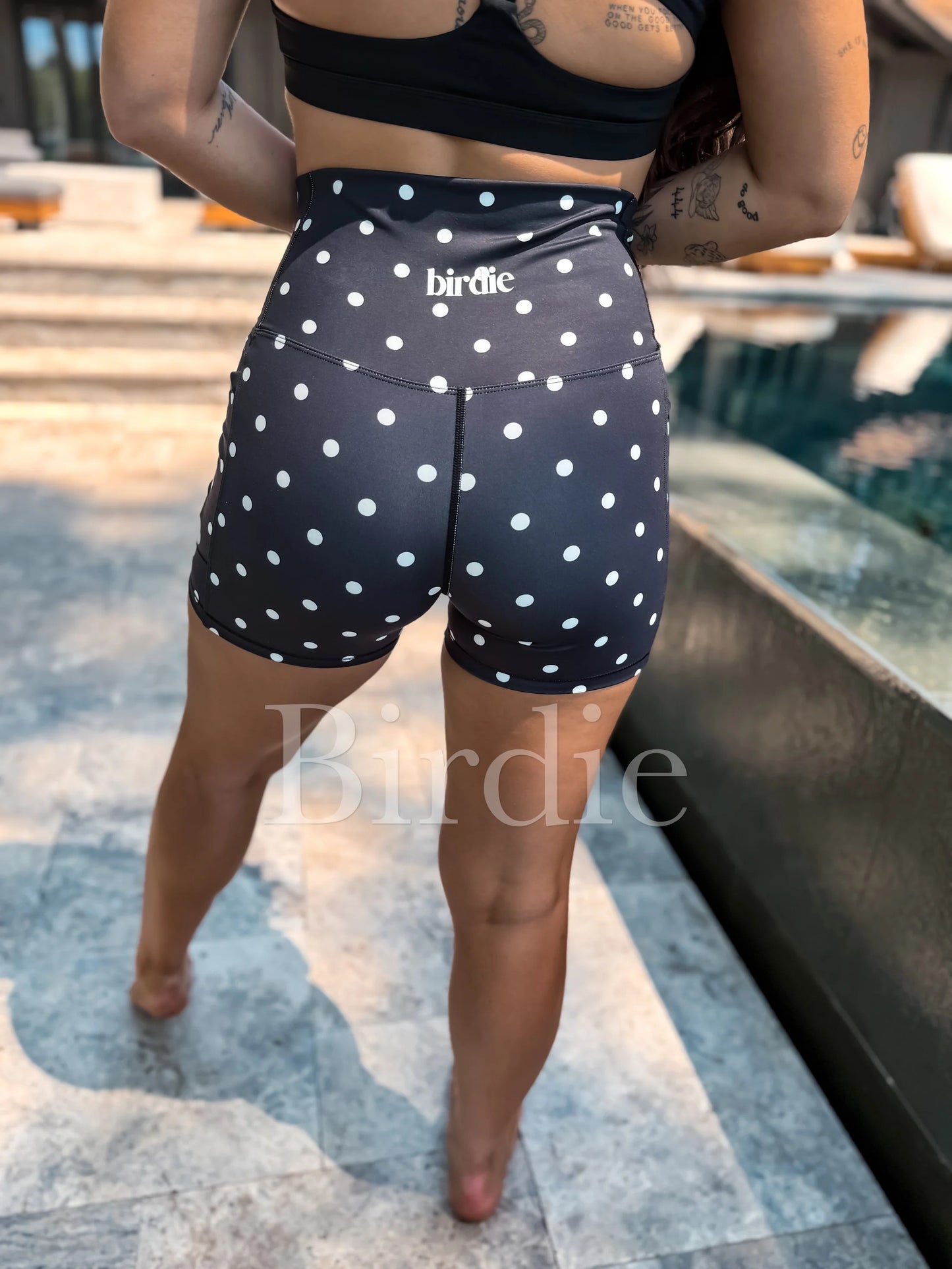 BLACK AND WHITE POLKA DOTS BIKER SHORTS (BIRDIE)043026LW