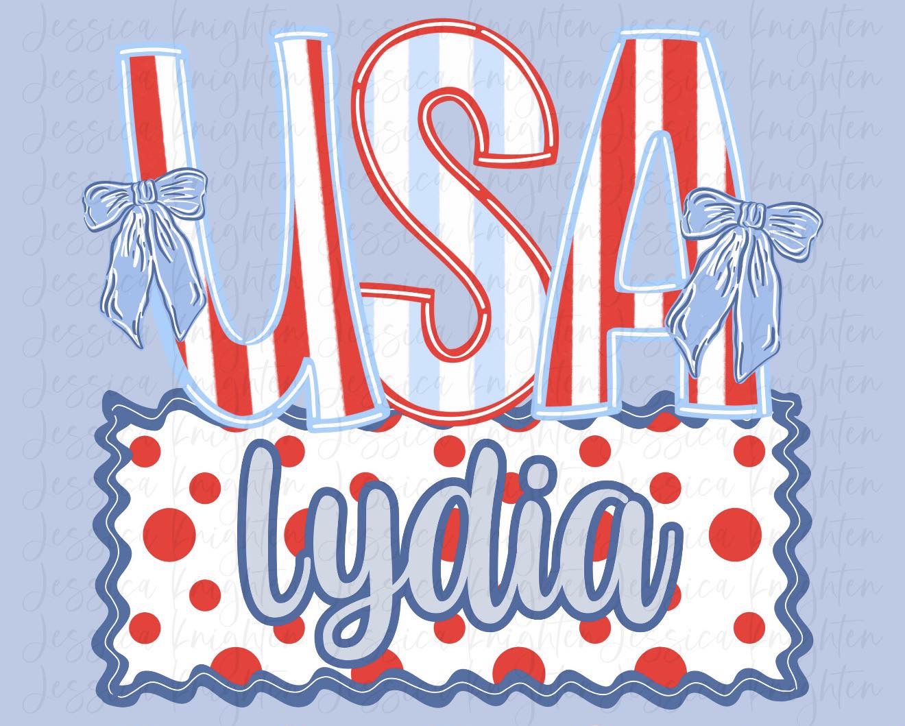 Girly USA with Name ❤️💙  - T-SHIRT - (GILDAN/JERZEES)061226br