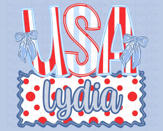 Girly USA with Name ❤️💙  - T-SHIRT - (GILDAN/JERZEES)050426LW