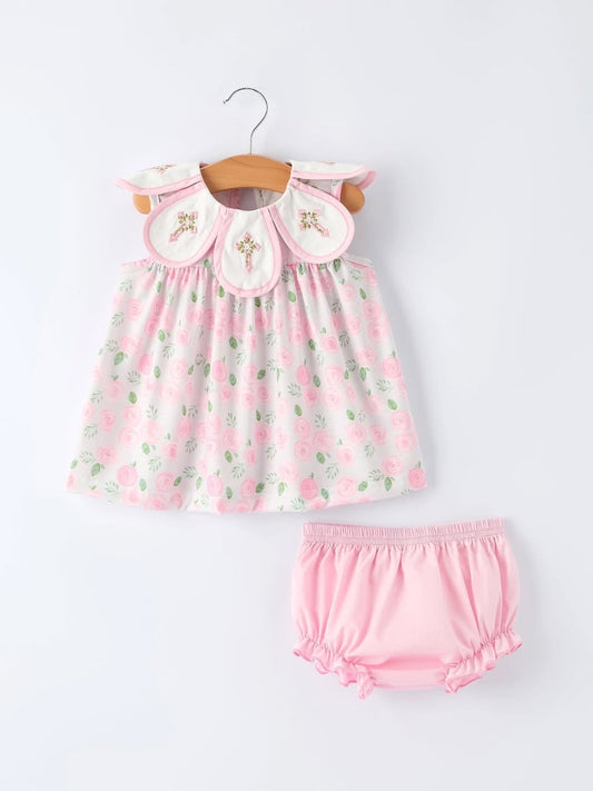 PRE ORDER- Floral Smocked Christ Bishop Christening Baby Girls Bloomer Set