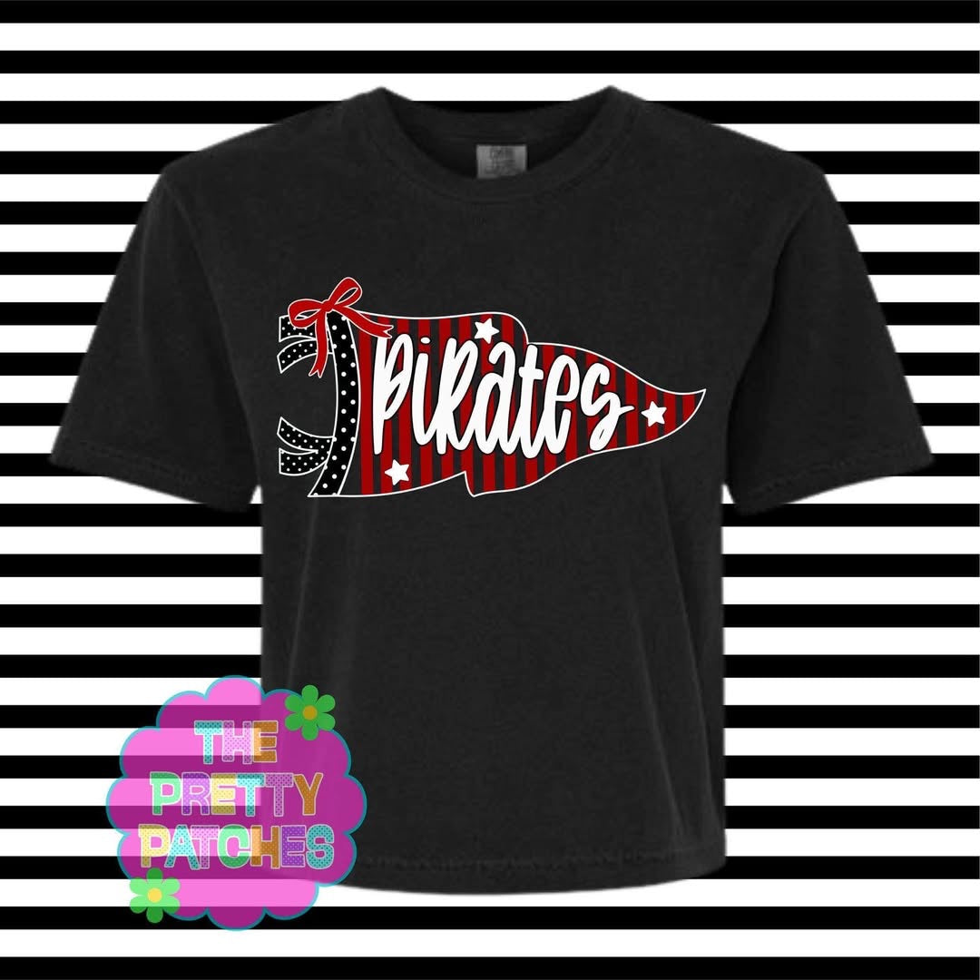 Stripes & Polka Dot Pennant Flag Game Day (PIRATES) - T-SHIRT - (COMFORT COLOR) 071526LW
