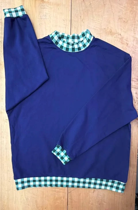 BLANK GAME DAY GINGHAM MOCKNECK SWEATSHIRTS- NAVY BLUE BASE & FOREST GREEN AND WHITE GINGHAM (IN STORE) 091926LW