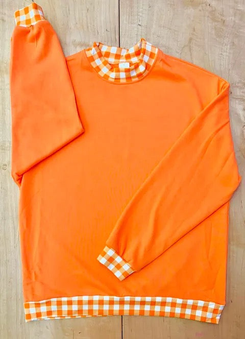 BLANK GAME DAY GINGHAM MOCKNECK SWEATSHIRTS- ORANGE BASE & ORANGE AND WHITE GINGHAM (IN STORE) 091926LW