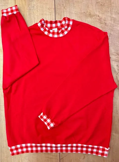 BLANK GAME DAY GINGHAM MOCKNECK SWEATSHIRTS- RED BASE & RED AND WHITE GINGHAM (IN STORE) 091926LW