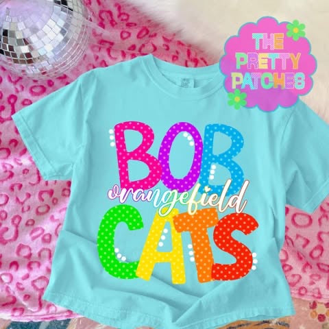 COLORFUL POLKA DOT ORANGEFIELD BOBCATS -T SHIRT - (COMFORT COLOR/BELLA)052026LW