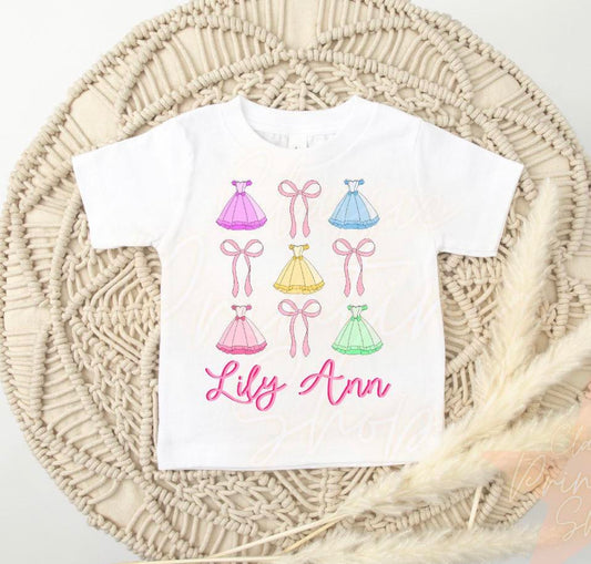 Princess Dresses with Bows & Name - T SHIRT - (GILDAN/JEREEZ/LAT)- 052626LW
