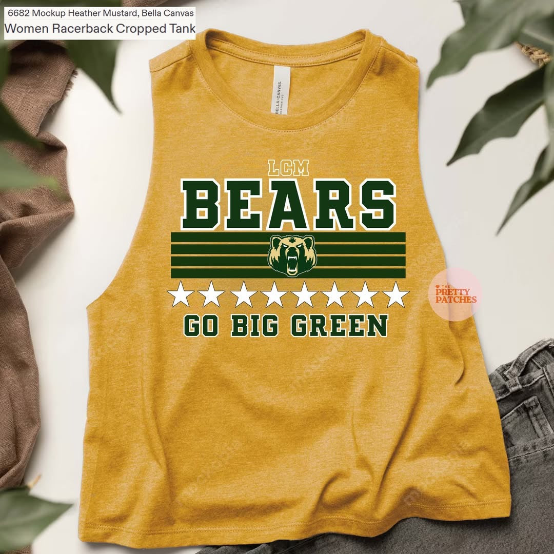 GO BIG GREEN (LCM BEARS) - CROPPED RACERBACK TANK- (BELLA) 060326LW