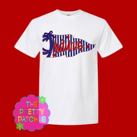 Stripes & Polka Dot Pennant Flag Game Day (HAWKS) - T-SHIRT - (COMFORT COLOR) 071526LW