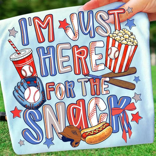 I’m just here for the snacks ⚾️ - TSHIRT- (COMFORT COLORS/BELLA)