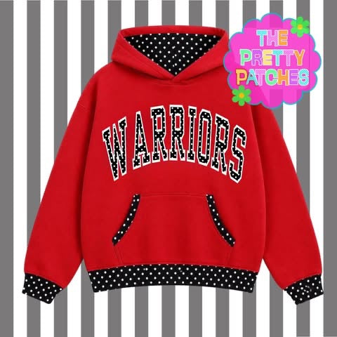 POLKA DOT WARRIORS HOODIE- (RED BASE/ BLACK AND WHITE POLKA DOT BORDER) - ADULT -  PREORDER 071626LW