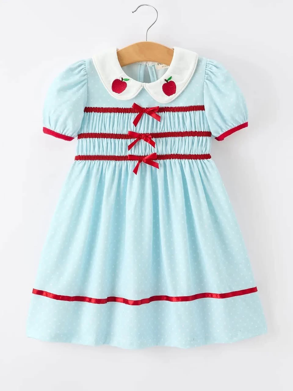 PRE ORDER- Back To School Apple Applique Girls Dress Petals Collar Bow 060626LW