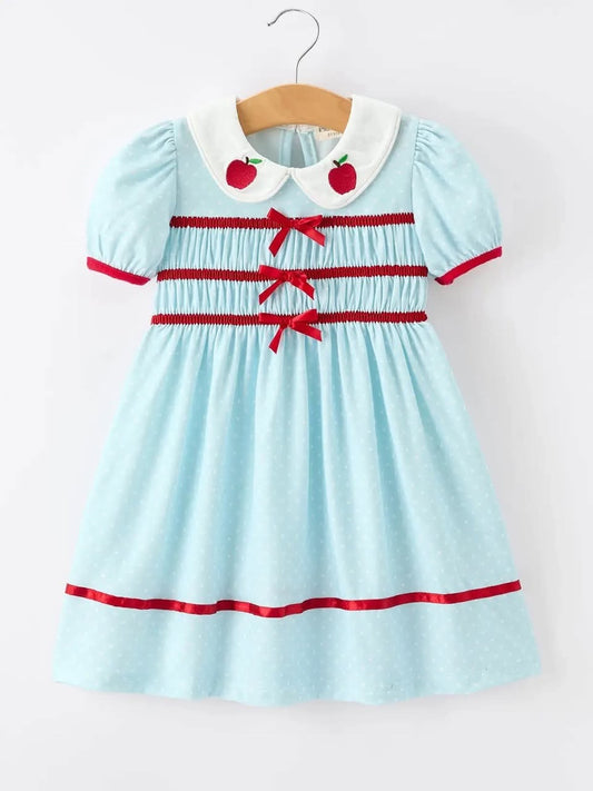 IN STORE EXTRAS- Back To School Apple Applique Girls Dress Petals Collar Bow 060626LW