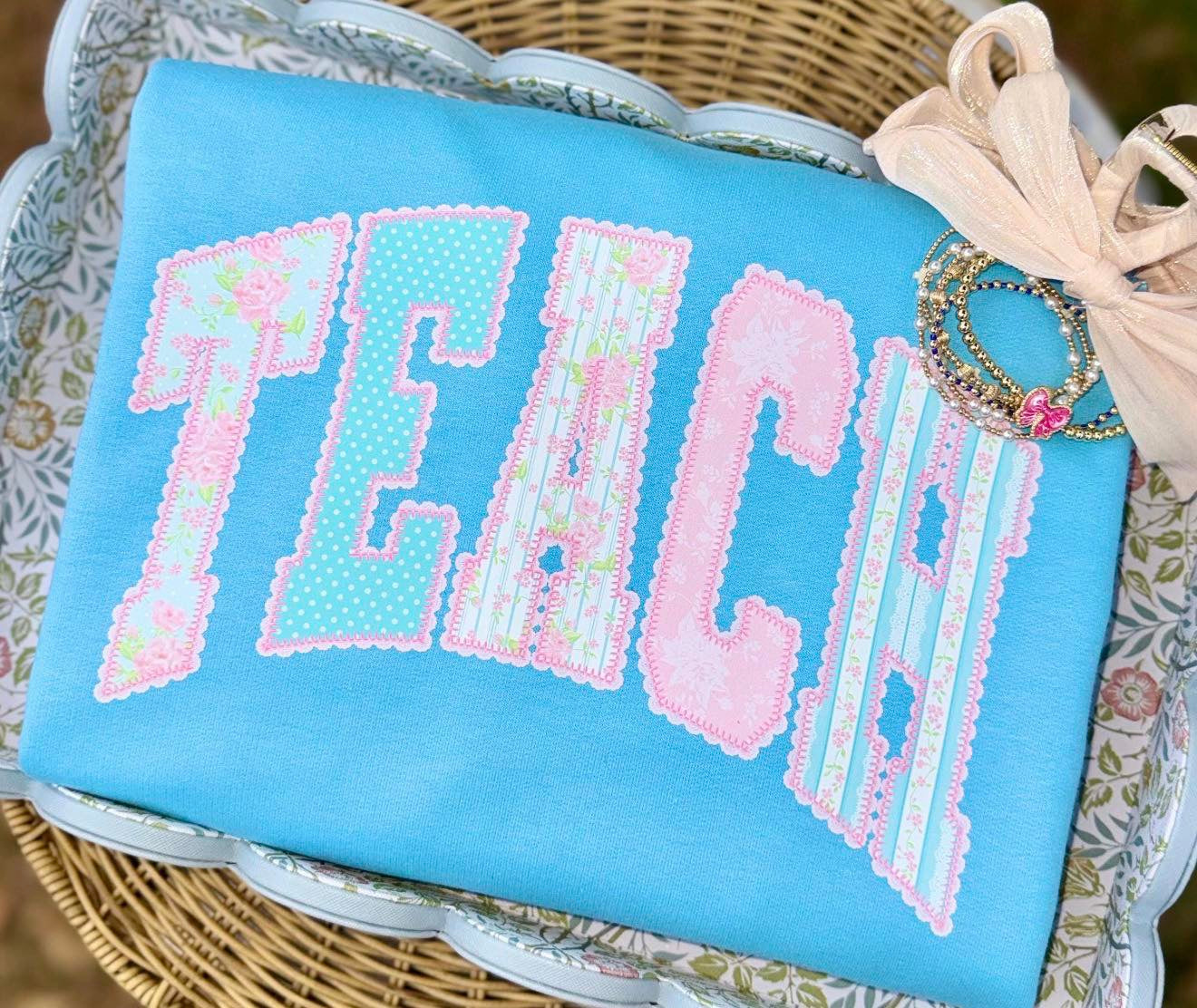 Floral Girly Teach 💙🩷 - T SHIRT - (COMFORT COLOR/BELLA)