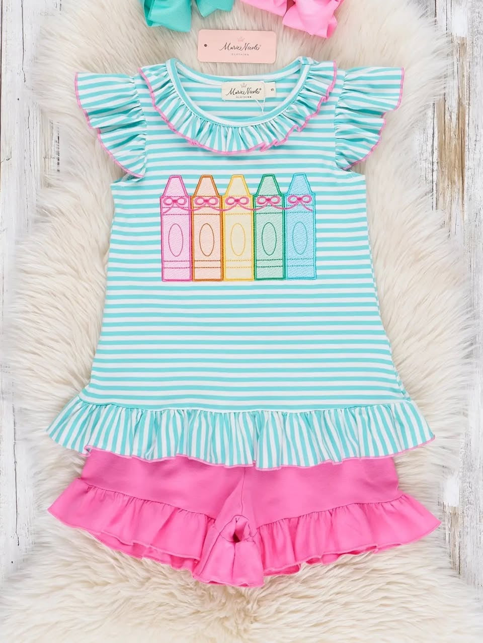 PREORDER- Color Me Happy Striped Crayon Cotton Outfit 060926LW