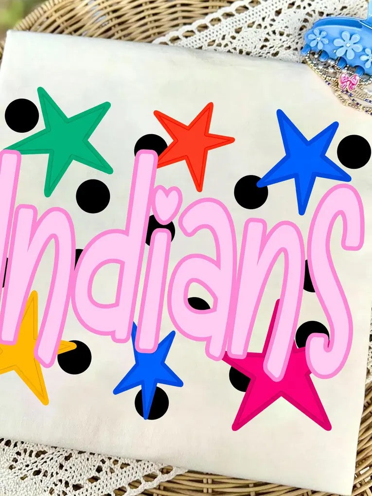 MASCOT STARS & POLKA DOTS (INDIANS)  - T SHIRT- (Comfort Color/Bella)-061026LW