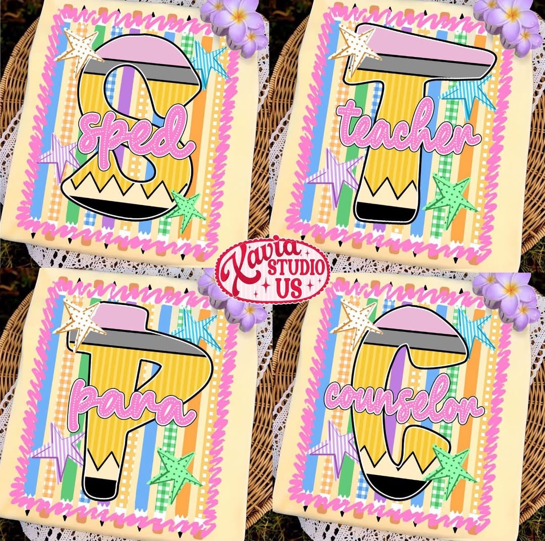 Pencil Letter with School Job  - T-SHIRT - (COMFORT COLOR/BELLA) 070129lw