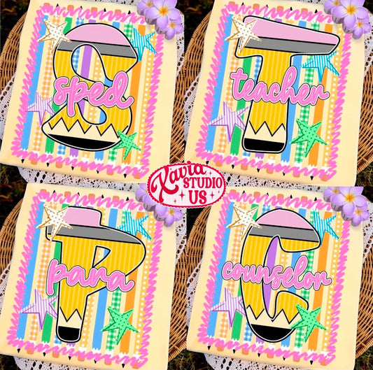 Pencil Letter with School Job  - T-SHIRT - (COMFORT COLOR/BELLA) 070129lw