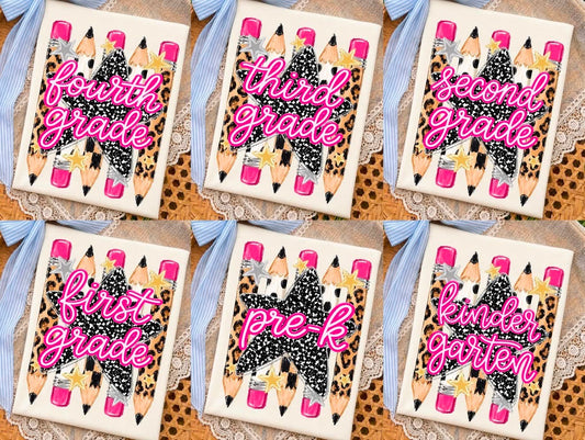 Cheetah Pencils with Grade   - T-SHIRT - (COMFORT COLOR/BELLA) 070229lw