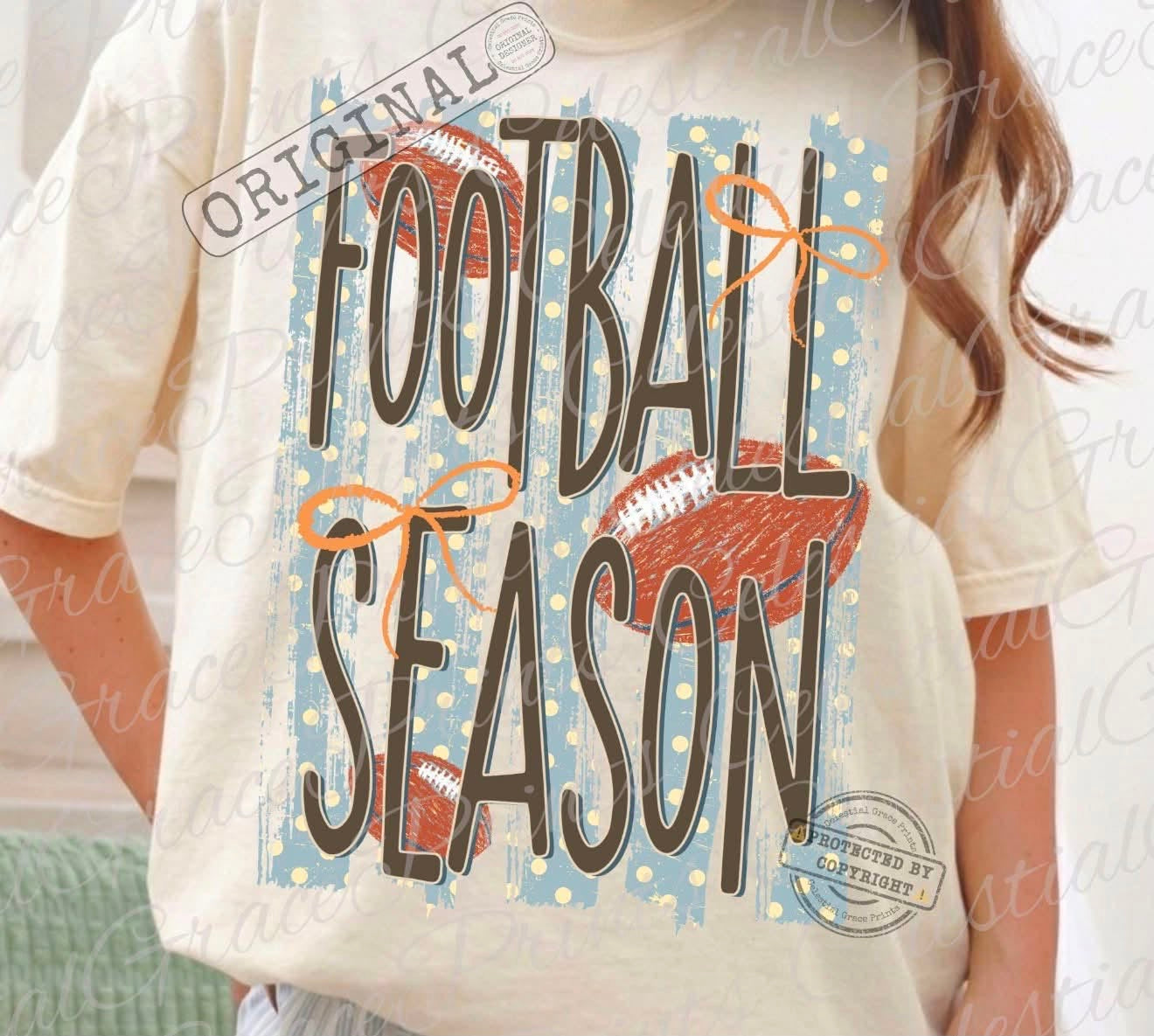 Football Season with Polka Dot Stripes- T-SHIRT - (COMFORT COLOR/BELLA) 070226lw
