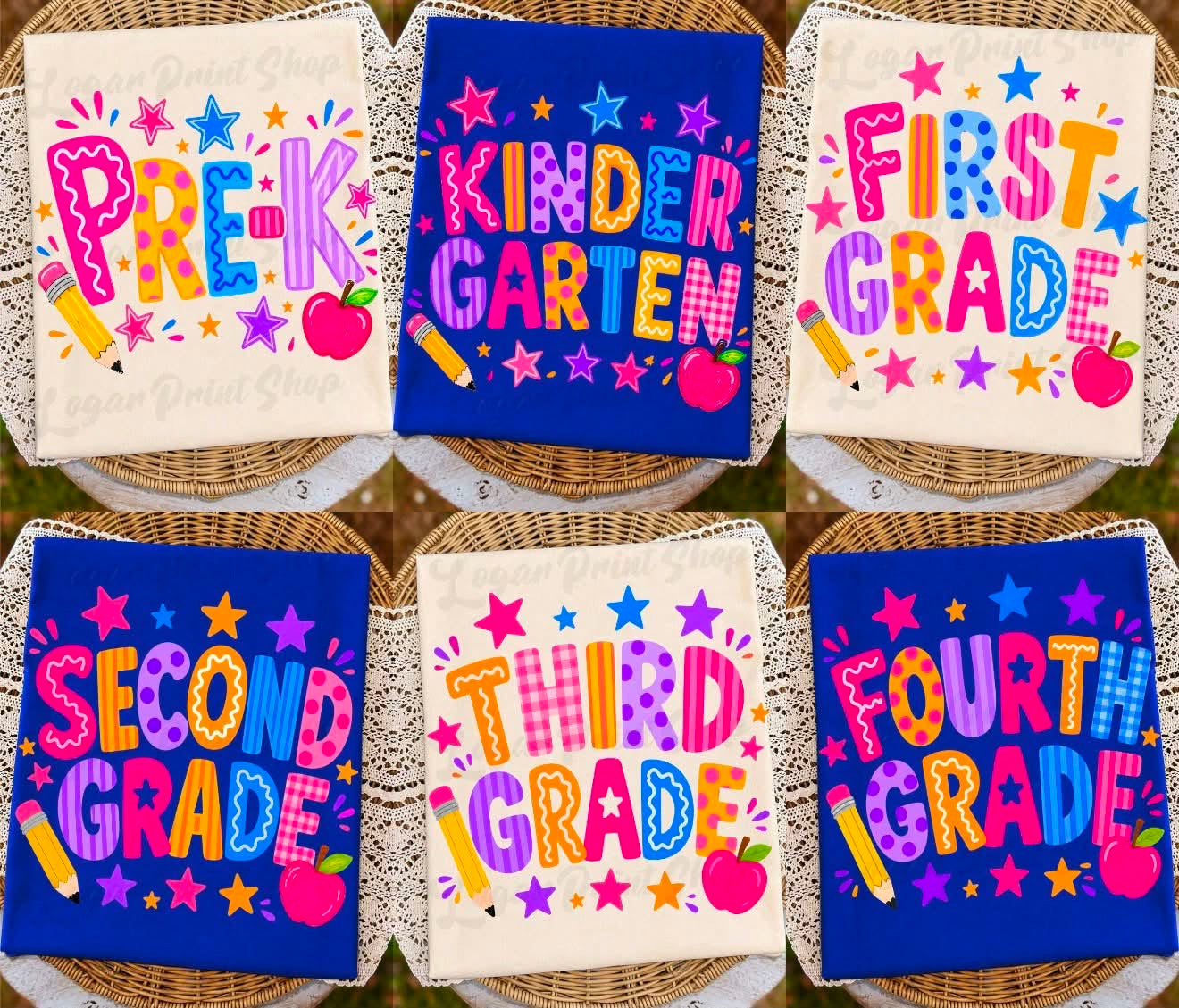 Funky Print Grade with Stars & Apples  - T-SHIRT - (GILDAN) 070626LW