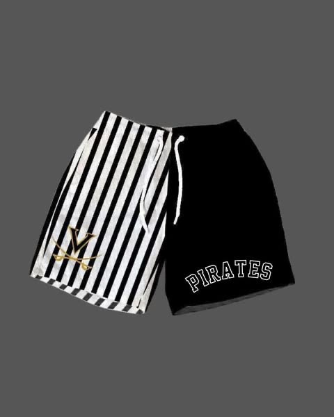 PIRATES Half Black/ Half B&W Stripe with Mascot  & Wording (ADULT) - PRE ORDER 072726LW