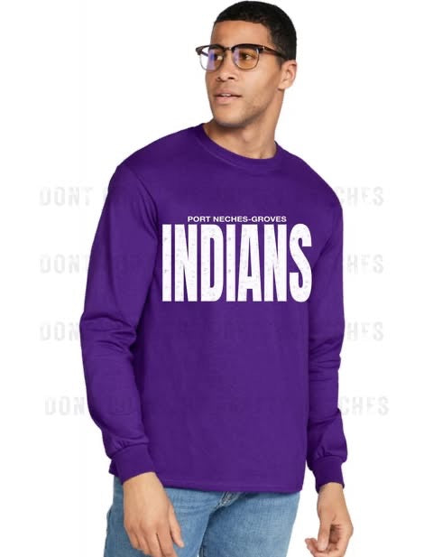 OVERSIZED DISTRESSED (PORT NECHES INDIANS)- SWEATSHIRT - (GILDAN/JERZEE) 072926LW