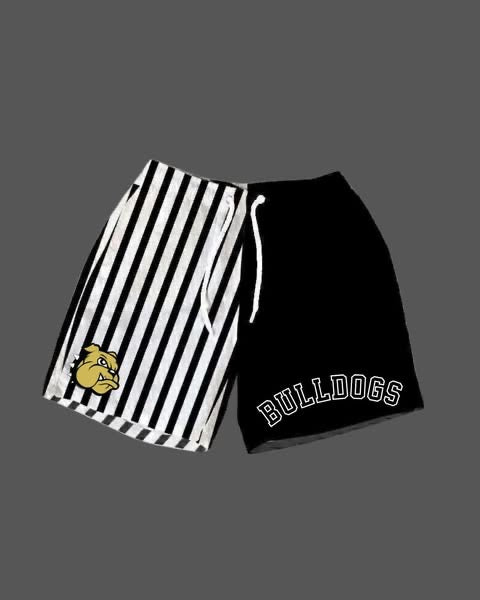 BULLDOGS Half Black/ Half B&W Stripe with Mascot Head & Wording (YOUTH) - PRE ORDER072926LW