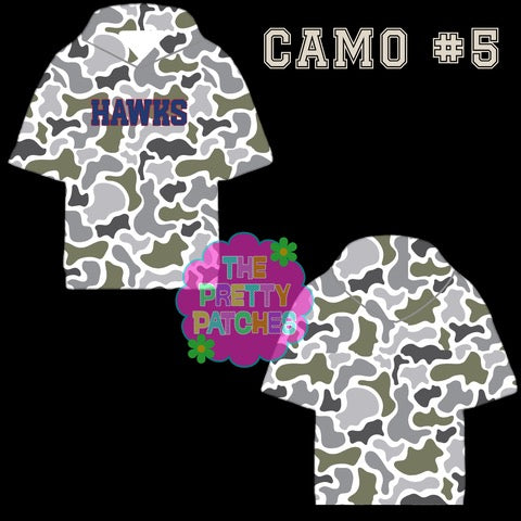 Camo Hooded Tees- HAWKS "WORDING"- YOUTH - PREORDER- HAPPY DAYS- 072926KRV