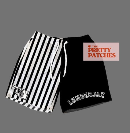 Wright City  Lumberjax DRIP SHORTS (BLACK AND WHITE STRIPES WITH LUMBERJAX LOGO AMD SOLID BLACK WITH LUMBERJAX WORDING) (YOUTH) (PRE ORDER) 081126LW