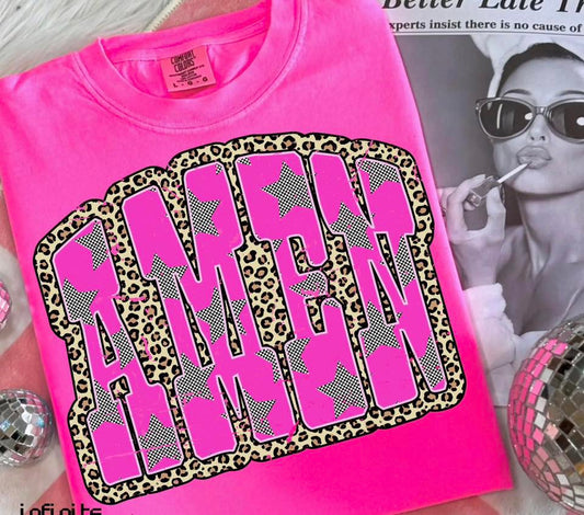 Cheetah & Stars Amen 🩷- TSHIRT- (COMFORT COLOR/BELLA)