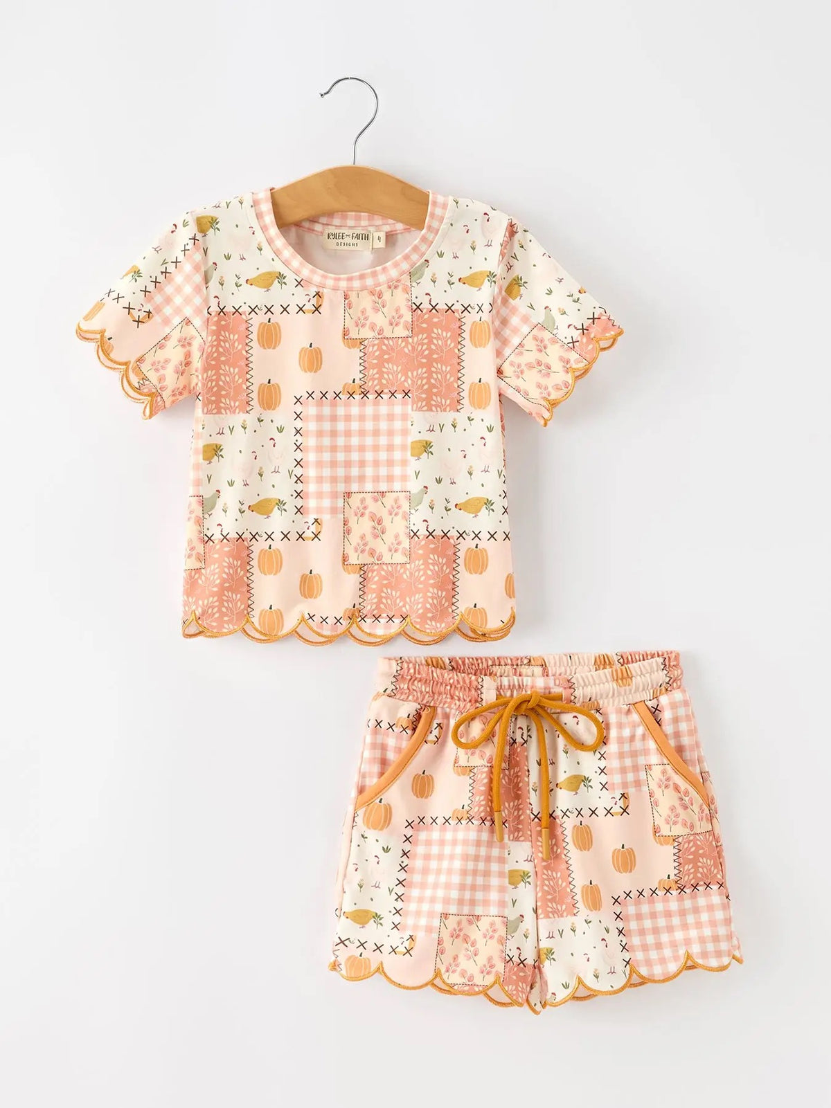 PRE ORDER - FALL print girl short set scallop hem 081226LW