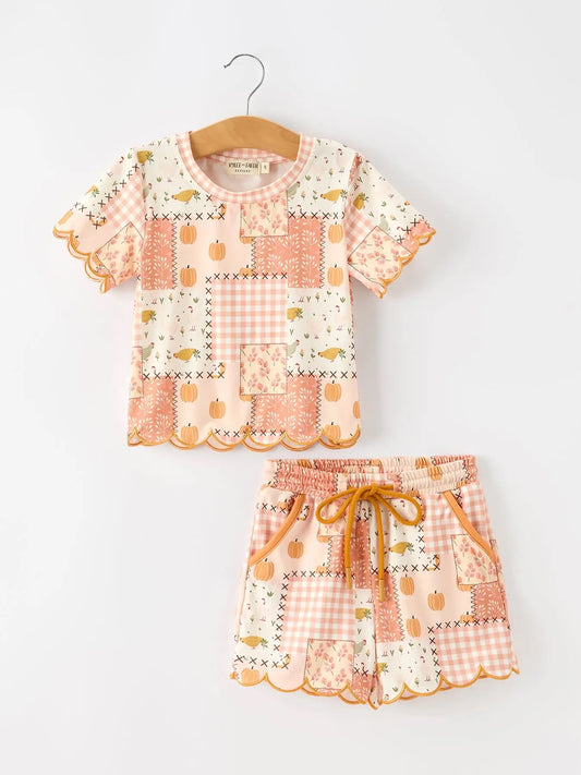 PRE ORDER - FALL print girl short set scallop hem 081226LW
