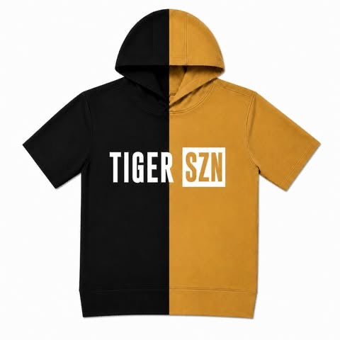 TIGER SZN  (WHITE FONT) SPLIT HOODIE BLACK & GOLD -YOUTH - PREORDER (HAPPY DAYS) 090726LW