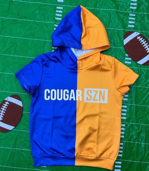 COUGAR SZN (WHITE FONT) SPLIT HOODIE ROYAL BLUE & GOLD YELLOW -YOUTH - PREORDER (HAPPY DAYS) 090726LW
