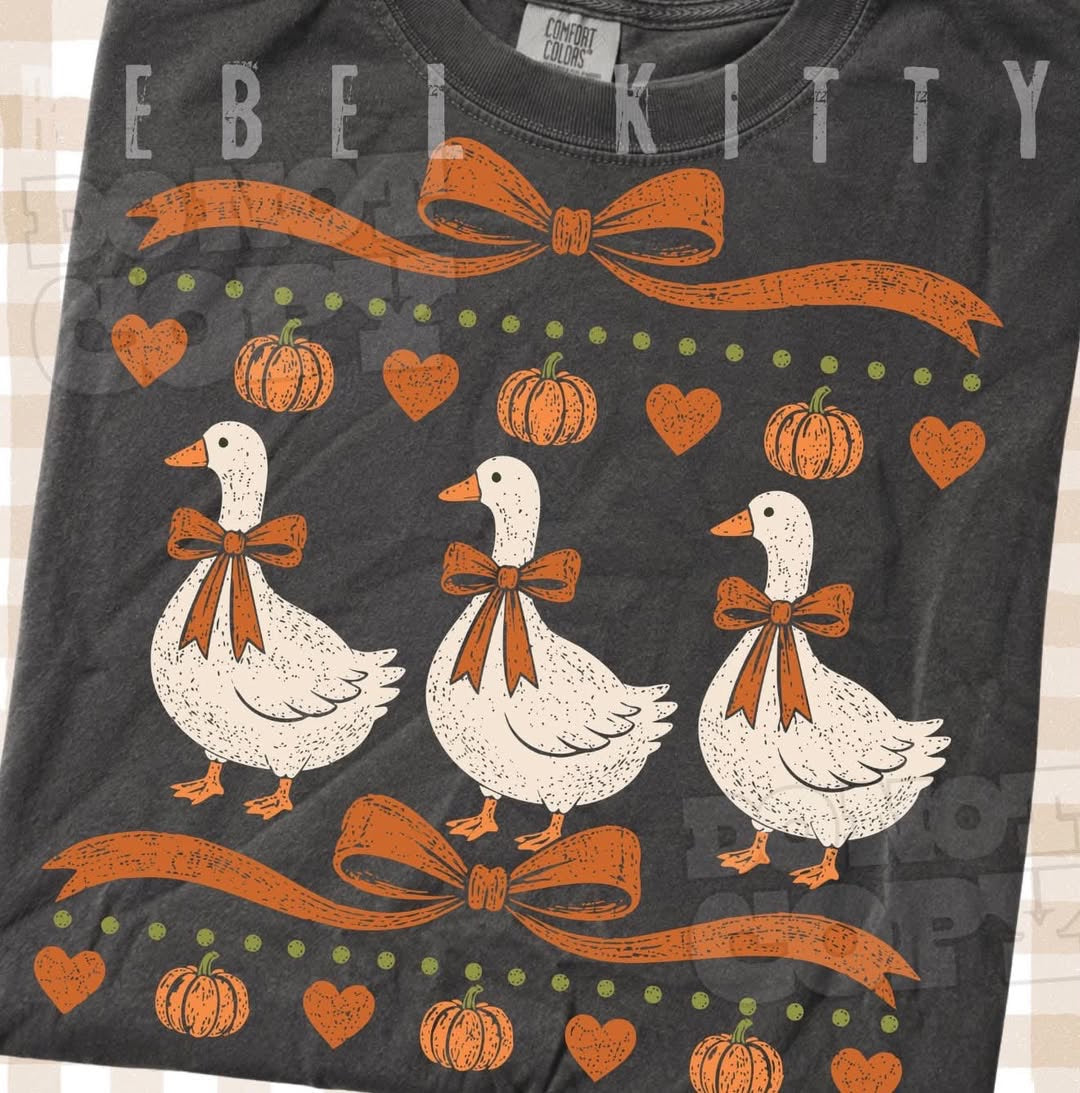 GIRLY PUMPKIN GOOSE WITH BOW 918263- BOXY TEE- (COMFORT COLOR) 091926LW