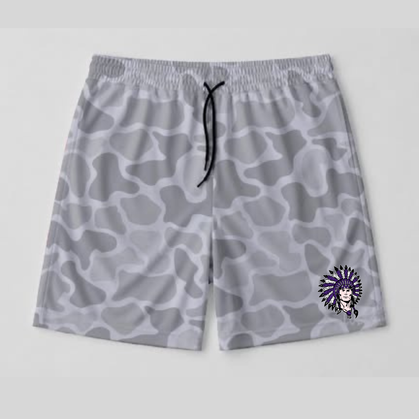 WHITE/ GREY GHOST CAMO SHORTS (PNG INDIANS MASCOT ) YOUTH - PREORDER 071326LW