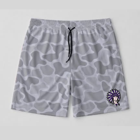 WHITE/ GREY GHOST CAMO SHORTS (PNG INDIANS MASCOT ) YOUTH - PREORDER 071326LW
