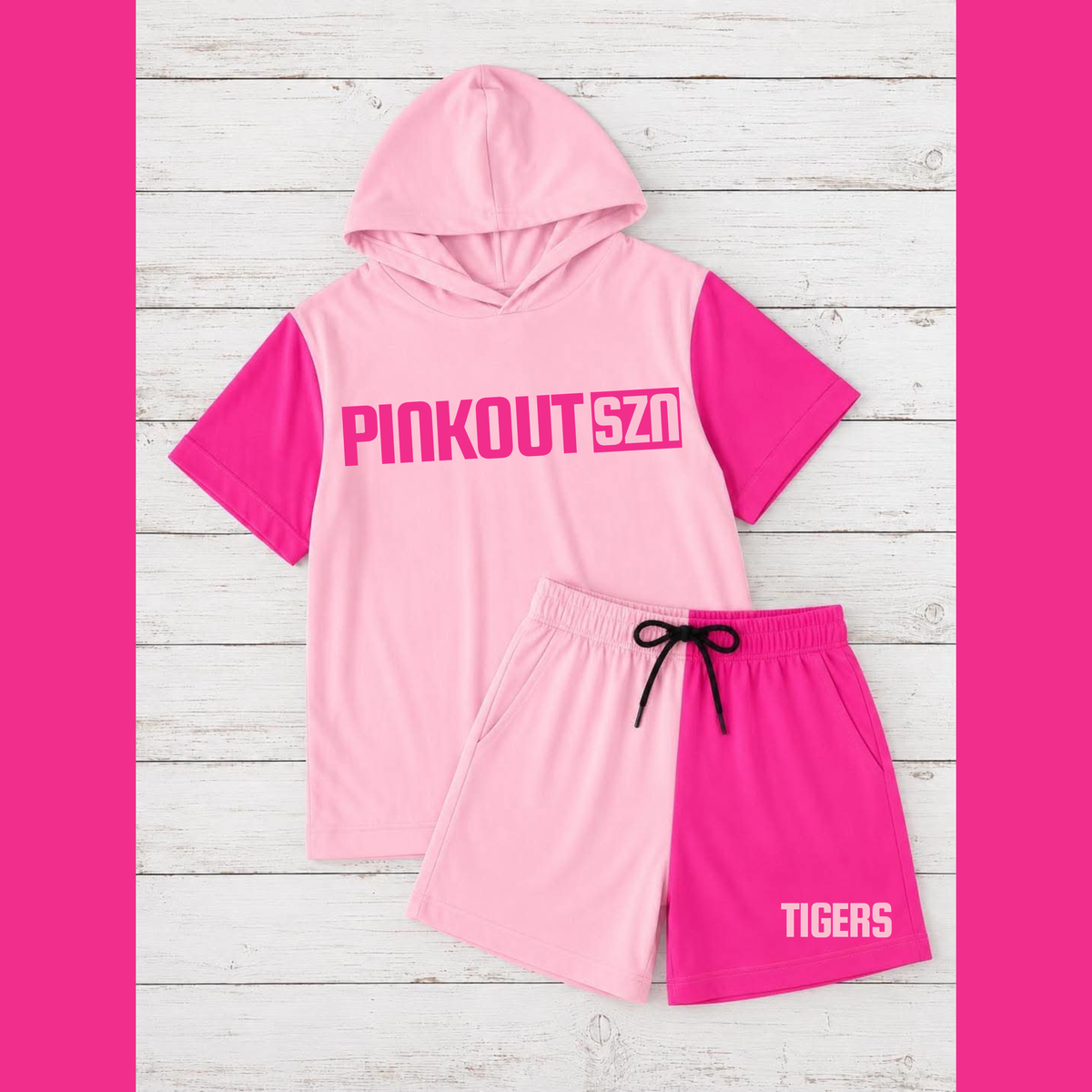 BOYS PINK OUT SHORTS (TIGERS)- (SPLIT PINKS) - YOUTH- PREORDER 091926LW
