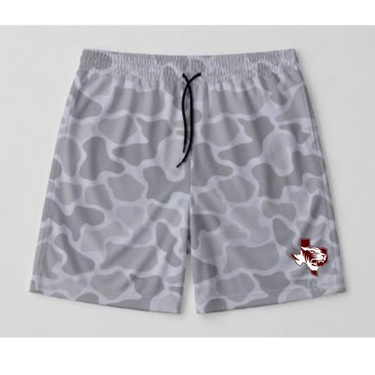 WHITE/GREY GHOST CAMO SHORTS (SILSBEE TIGERS)- ADULT- PREORDER 071426LW