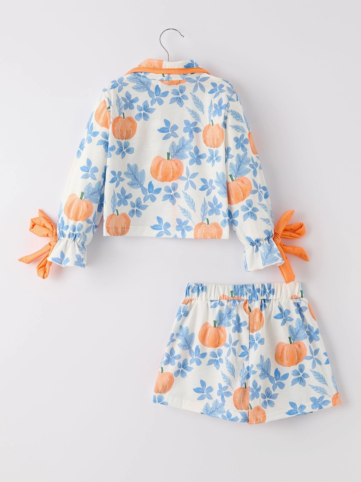 Thanksgiving Day Pumpkin Floral Print Girls Pajamas Set 102125-AS