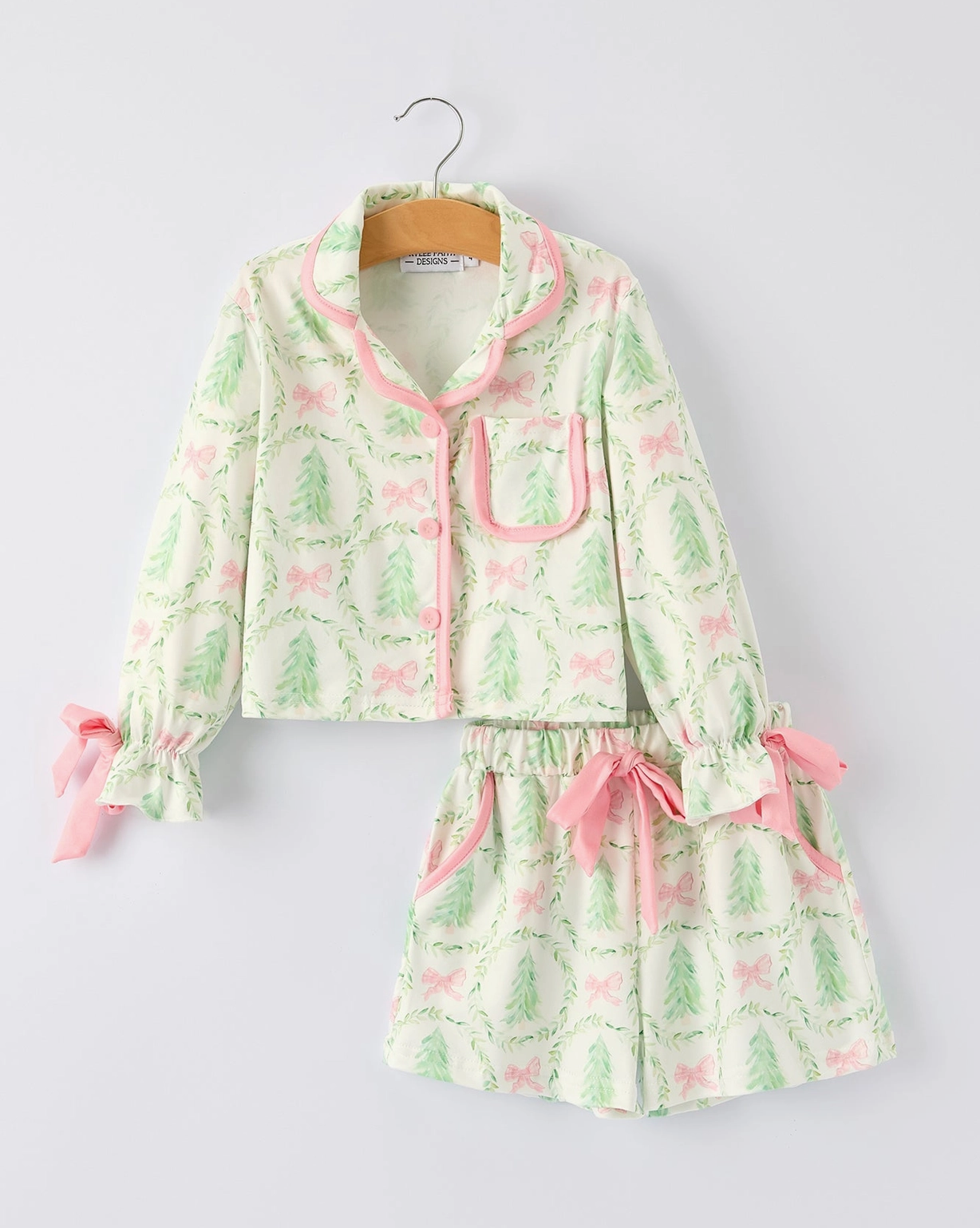 Christmas Tree & Bow Print Girls Pajama Set 103025-AS