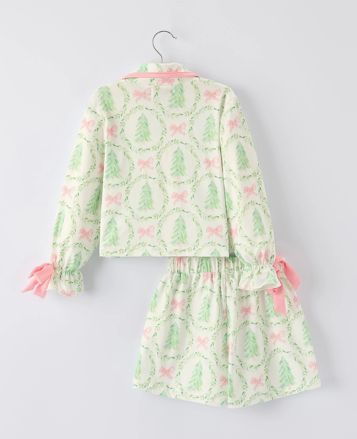 Christmas Tree & Bow Print Girls Pajama Set 103025-AS