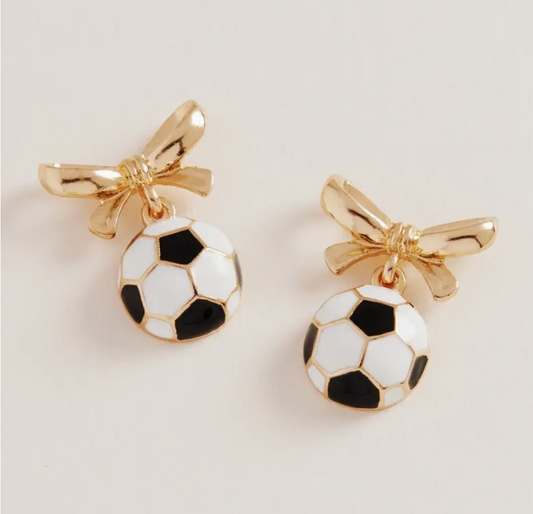 Soccer Ball Print Earrings Bow Jewelry Gameday 121825AS
