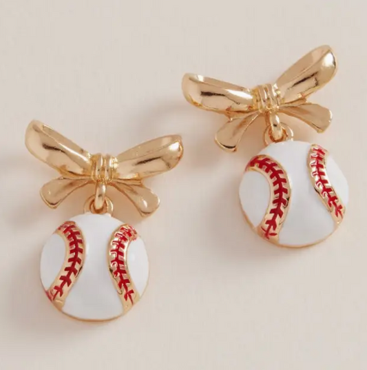Baseball Softball Game Day Earrings with Bow Jewelry Sports 121825AS